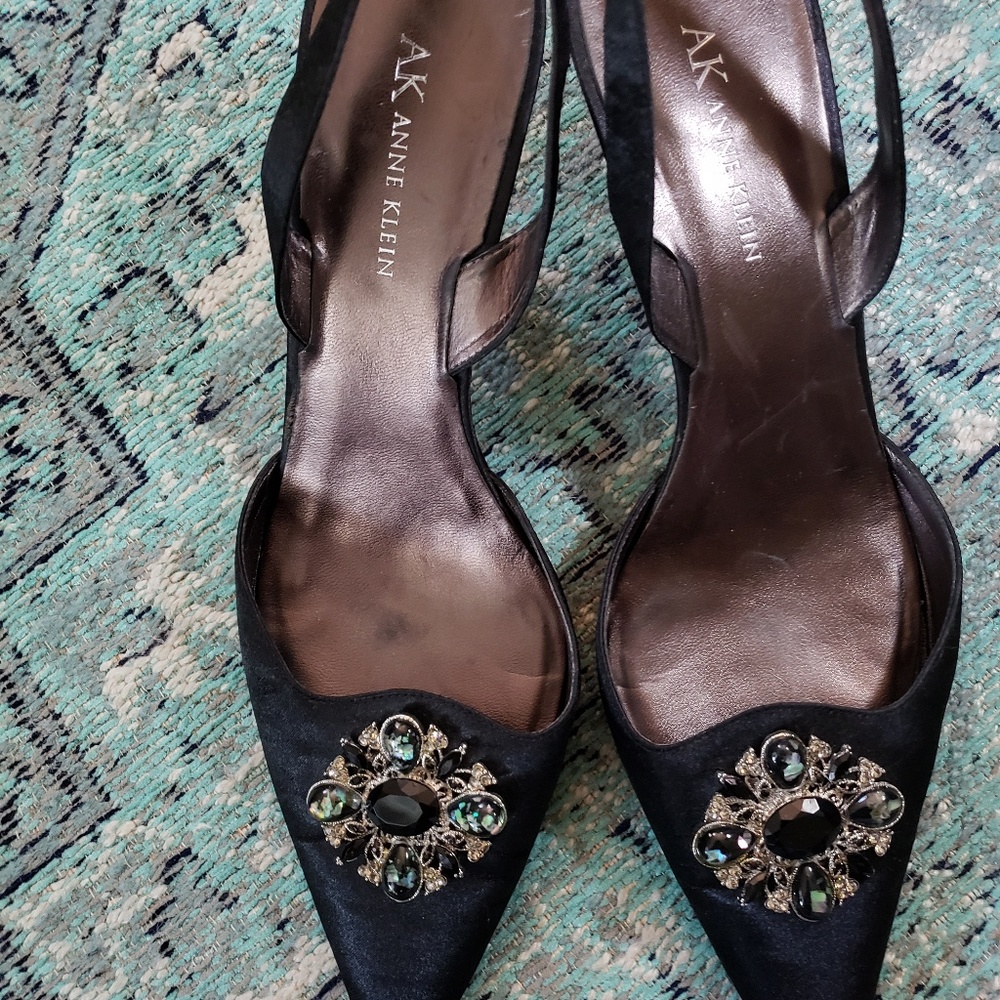Anne Klein Satin Embellished Slingback Heels